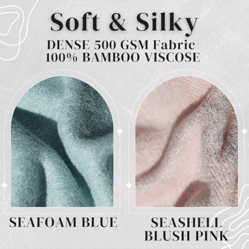 Kids Hair Towel Wrap Set - Small Bamboo Viscose Hair Drying Wrap with Seashell Pink & Seafoam Blue