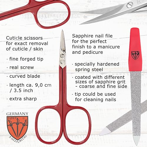 Croco Red Manicure Pedicure Grooming Kit with Nail Scissors, Tweezers & Leather Case