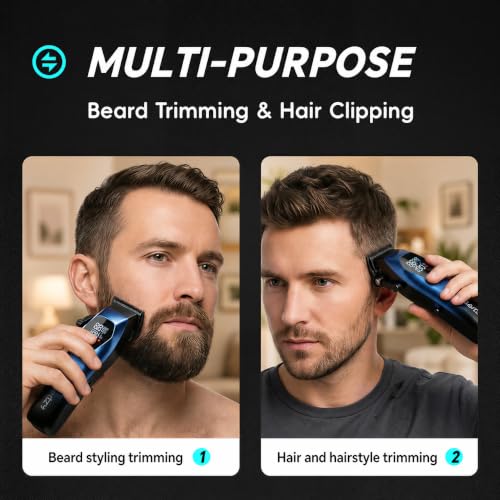 Rechargeable Hair Clippers for Men - Professional Cordless Barber Trimmer Kit with 8 Guide Combs & LED Display