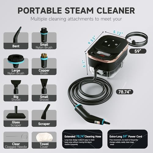 Handheld Steam Cleaner for Home & Car Detailing - Powerful 4Bar Pressure, 15S Instant Heat