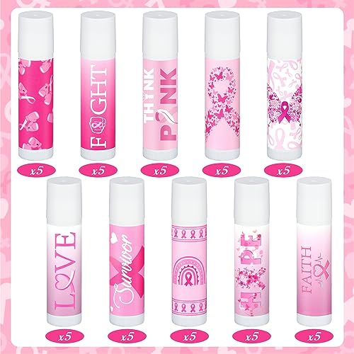 Siifert 50 Breast Cancer Awareness Lip Balms - Pink Ribbon Bulk Moisturizing Gift Set
