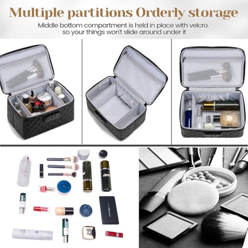 KaAutoler Black Large Capacity Portable Makeup Box with Lock & Divider