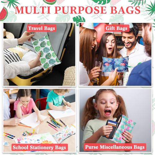 Tropical Makeup Bags Set - 24 Canvas Cosmetic Pouches for Travel & Gifts