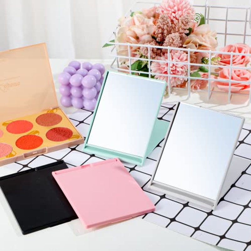 4 Pcs Small Folding Travel Mirror Rectangle Compact Mirror Portable Pocket Mirror Small Makeup Folding Mirror Stand up Vanity Mirror for Women Girls Daily Use, Pink White Green Black, 4.9 x 3.7 Inch