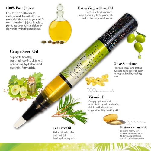 Cuticle Oil Pen for Nails - Nail Strengthener & Growth Oil and Serum for Damaged Nails, Hangnails w/Jojoba cuticle oil?Coconut Lime Verbena Fragrance - Holographic Glitter Pens 4-Pack