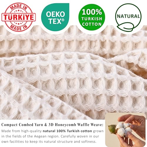 Püskül Natural Beige Turkish Cotton Waffle Towels Set of 4 - Undyed & Organic