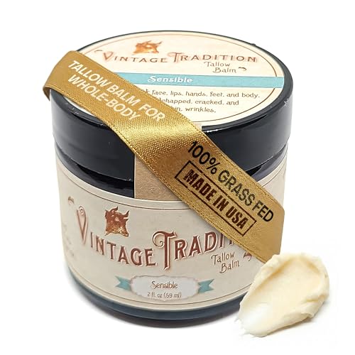 Vintage Tradition Beef Tallow All Purpose Balm - Healing, Hydrating Luxurious Skin Care Salve Replaces Body Lotion, Hand Cream, More - Essential Oil, Olive Oil, and Grass-Fed Tallow, 2 fl. oz.