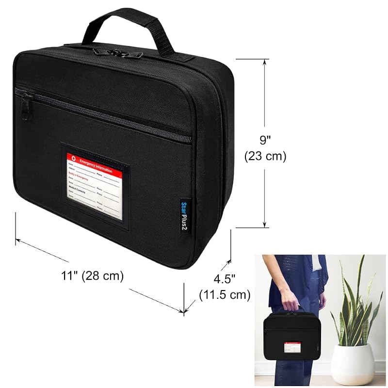 StarPlus2 Large Pill Bottle Organizer & Travel Medicine Bag - Black, Emergency Card LG