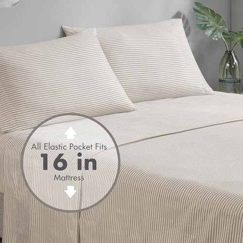 Queen Comforter Set with Sheets - Taupe/Grey Stripe Bed in a Bag, 7 Pieces