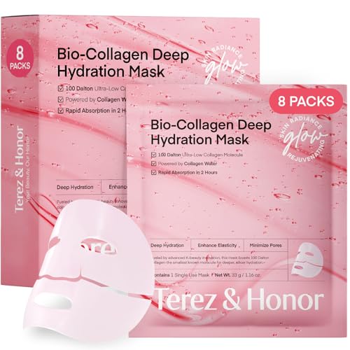 Deep Hydrating Collagen Face Mask Set - 8 Pack, Hydrogel Overnight Masks for Skin Glow & Pore Refinement
