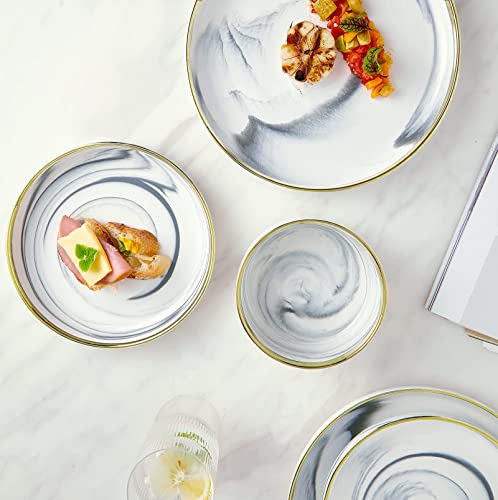 Pokini Marble Gold Rim Dinnerware Sets - Sage Green Porcelain Plates & Bowls