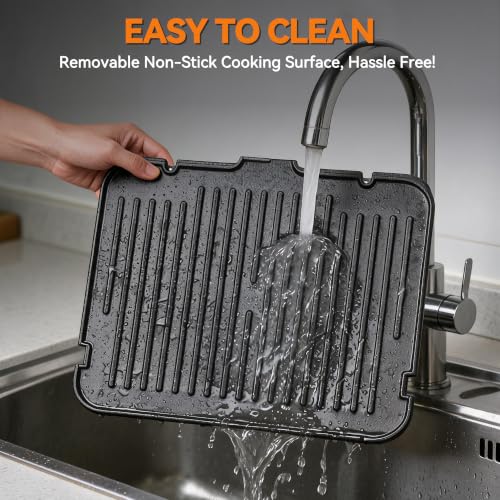 Indoor Grill & Electric Griddle Combo - Stainless Steel, 6-in-1 with Removable Plates & Silicone Mold