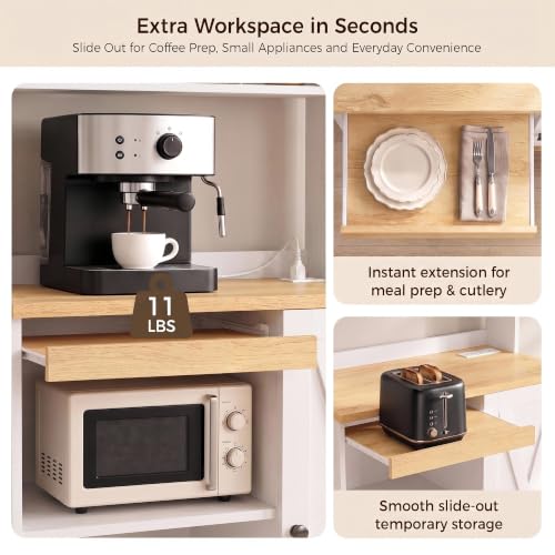 IRONCK White Bakers Rack with Pull-Out Shelf and Power Outlet - Kitchen Storage