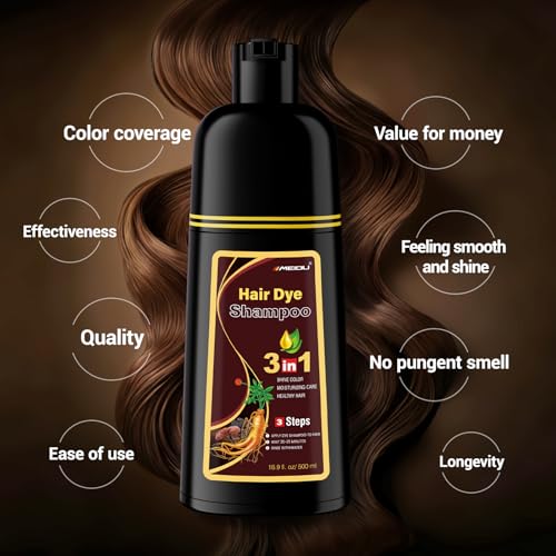 IIIMEIDU Dark Brown Hair Dye Shampoo 3-in-1 for Men Women, Gray Coverage