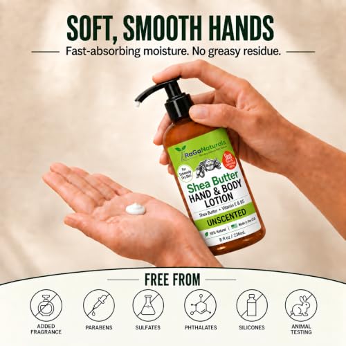 Unscented Shea Butter Lotion for Dry Skin - 8oz Fragrance Free - RaGaNaturals