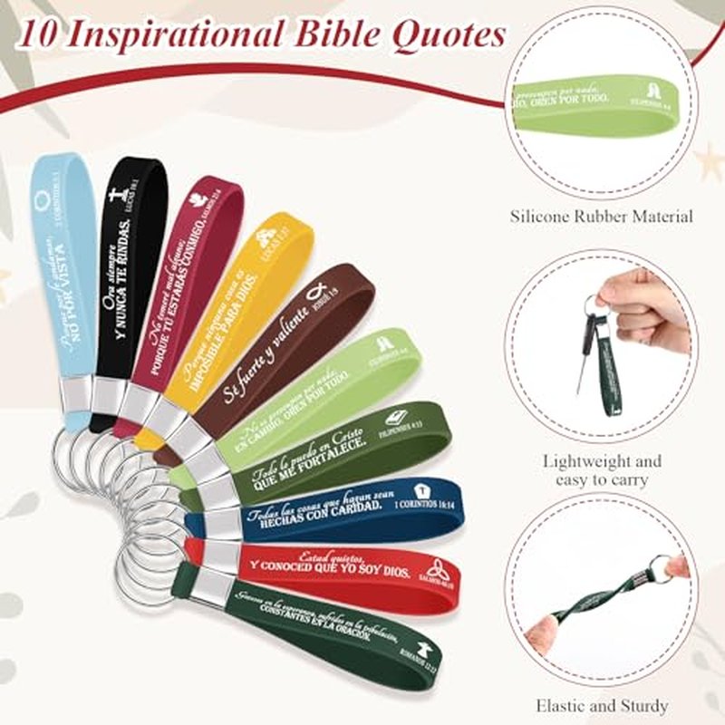 Fumete 20 Pcs Spanish Christian Gifts Bulk for Women Regalos Cristianos En Espa?ol Llavero Cristiano Para Mujer En Espa?ol Spanish Bible Verse Makeup Bags Keychain(Christmas Color)
