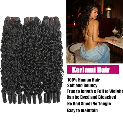 Karlami Burmese Curly Hair Bundles 16 Inch Natural Black 3C4A Water Wave Human Hair Extensions