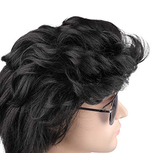 Black Mullet Wig for Men - 80s Punk RockStyle Synthetic Cosplay Wig
