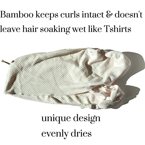 Beige Organic Bamboo Viscose Hair Towel for Curly Hair - Handmade, Sleep-In Plop Towel