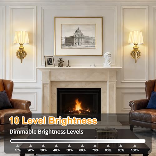 Wireless Vintage Wall Sconce Set of 2 - Gold & Beige Rechargeable Battery Lamps