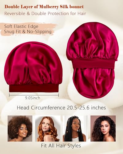 Choshion Set D 100% Mulberry Silk Sleep Bonnet for Women, Reversible & Luxurious