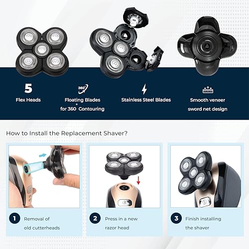 3 Pack Replacement Shaver Heads for Freebird Head Shaver Kit - Universal Compatibility