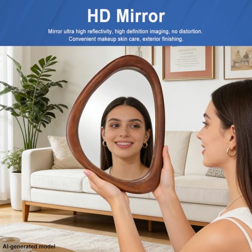 Irregular Wooden Wall Mirror 15x10in, Asymmetrical Rustic Frame, Small Decorative Mirror