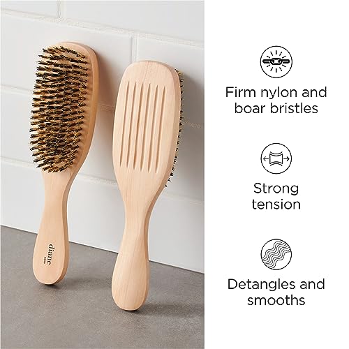 Diane Reinforced Boar Bristle Wave Brush for Men and Barbers ? Hard Bristles for Thick to Coarse Hair ? Use for Detangling, Smoothing, Wave Styles, Restore Shine and Texture