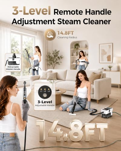 GEVOLCM White Handheld Steam Cleaner with 3 Adjustable Steam Levels & 18 Accessories