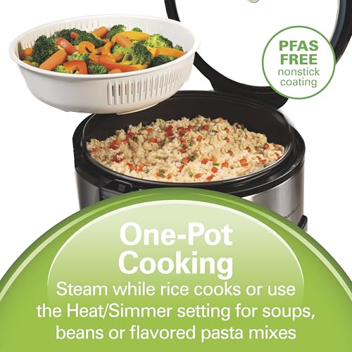 Programmable Rice Cooker & Food Steamer 14 Cups with Rinse Basket - Black & Stainless Steel