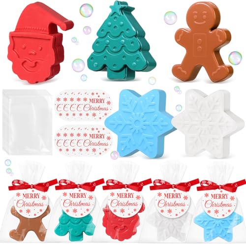 30 Set Christmas Soap Bar Gift Set Christmas Handmade Xmas Tree Santa Clause Gingerbread Snowflake Soaps Bulk Holiday Stocking Stuffer Party Favors for Bathroom(Multicolor,Mixed Style)