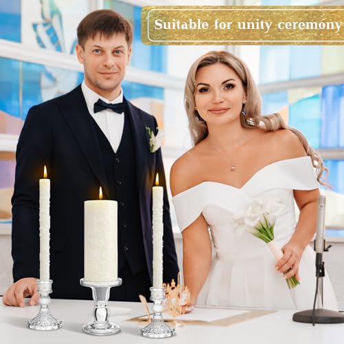 Delicate Unity Candles for Wedding Ceremony with Glass Holders - Set of 3
