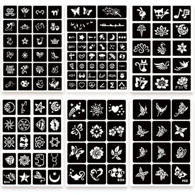 575pcs Temporary Tattoo Stencils, 20 Sheets Henna Tattoo Stencil Kit for Women Man Face Body Paint DIY Art Reusable Glitter Tattoo Stencils Pack