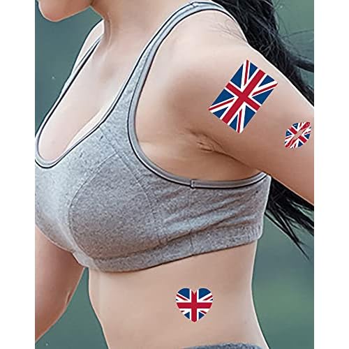 Temporary Tattoo USA/UK | 50 Sheets Patriotic US, America Flag, British, United Kingdom, Union Jack Flag Sticker | Patriotic Party Supplies | for Kids Adults