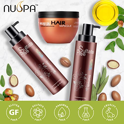 Nuspa Moroccan Argan Oil Hair Care Set - Sulfate-Free for Damaged & Frizzy Hair