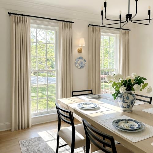 Blackout Curtains 96 Inch Long - Oatmeal Pinch Pleated Linen Blend, Pack of 2 - Room Darkening Insulated Window Drapes, Variation of Bare | 40"W x 96"L