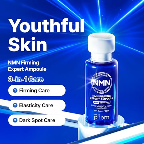 MAKE P:REM NMN NAD+ Firming Expert Ampoule Serum, Intensive Firming & Smoothing Facial Serum with Peptides & Resveratrol for Visible Elasticity and Radiance, Korean Skin Care, 1.01 fl oz (30ml)