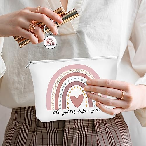 Hillban 40 Pcs Employee Appreciation Gifts Bulk for Women Inspirational Rainbow Canvas Makeup Bags and Keychains for Coworker
