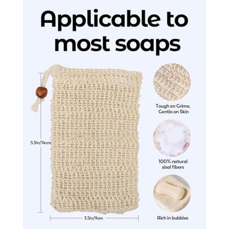 100 Pcs Soap Bags with Drawstring, 5.3'' x 3.7'' Natural Soap Savers for Bar Soap Exfoliating Sisal Mesh Soap Bags for Soap Bars, Scrubbing & Massaging Shower Pouches for Men & Women