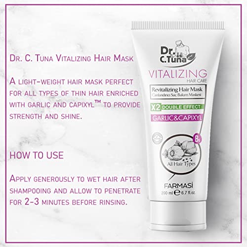 FARMASi Dr. C. Tuna Vitalizing Hair Conditioner, 6.7 fl. oz / 200 ml, Deeply Moisturizing, Repair and Restore Hair, Garlic & Capixyl Double Effect