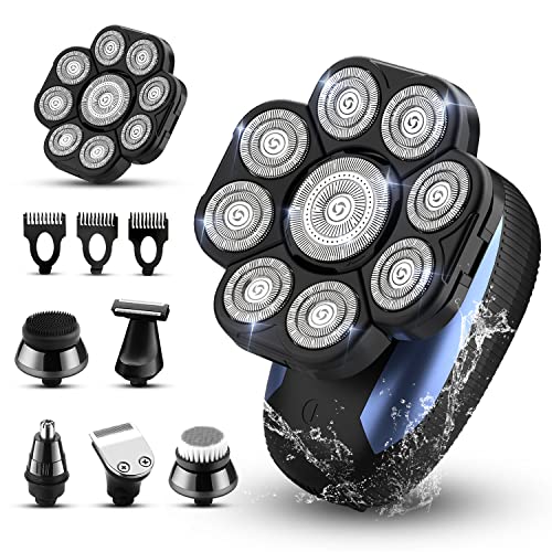 Head Shavers for Bald Men 9D Electric Rotary Shaver Multifunctional Mens Bald Head Shaver Cordless Electric Razor for Men Wet & Dry Beard Clippers Rechargeable Shavers for Balding Man