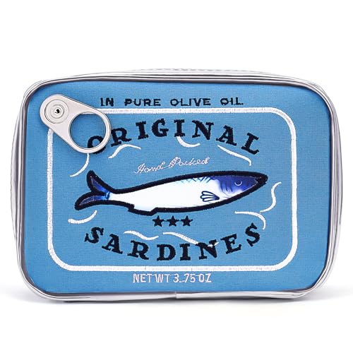 Blue Canned Sardines Makeup Bag - Funny Fish Design, Creative Cosmetic Pouch