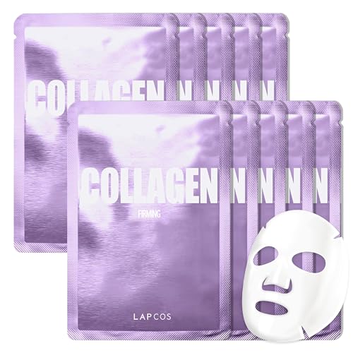 LAPCOS Collagen Sheet Mask Pack of 10 - Skin Firming & Anti-Aging Face Masks - Variation of Collagen 10ct