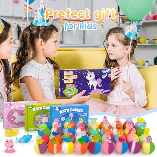 Kids Bath Bombs with Glow in The Dark Toy - 36 Pack Bath Surprise Set - Dinosaur, Ocean & Animal Variations
