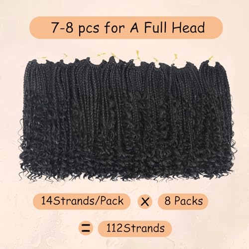 Julen 10 Inch Boho Box Braids Crochet Hair 1B Pack of 8 Curly Ends Pre Looped