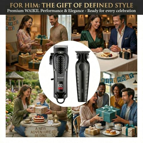 WAIKIL Cordless Hair Clippers for Men,Professional Barber Set with T Outliner Trimmer and Foil Shaver,LCD Display,Rechargeable Beard Trimmer Grooming Kit