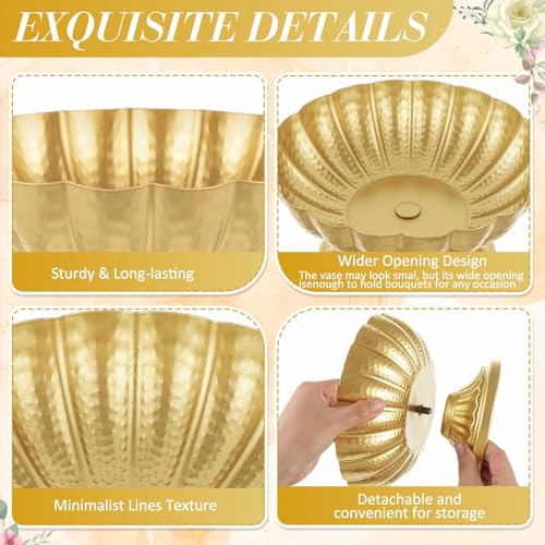 Bright Gold Metal Compote Vase Set - 10 Floral Centerpiece Bowls with Liners & Floral Tape