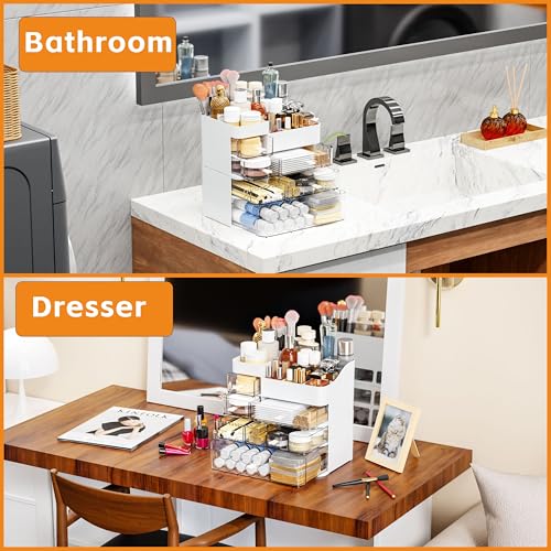 Cq Acrylic White Large 6-Drawer Makeup Organizer for Vanity & Bathroom