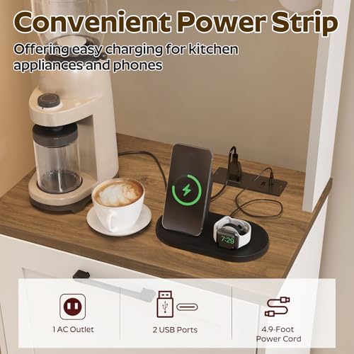 YATINEY White 10 Gallon Tilt-Out Trash Can Cabinet with Charging Station