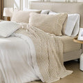 Pure Era Brown Gingham King Sheets Set - 100% Washed Cotton Linen-Like